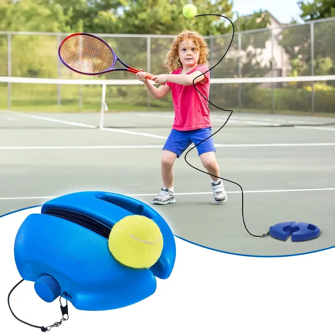 Single tennis training base with a bouncing ball