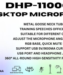 ميكروفون مكتبي مع إضاءة LED سلكي من HP، حجم الميكروفون 65 مم، نوع الموصل USB-A و 3.5 مم، كابل 1.7 م…