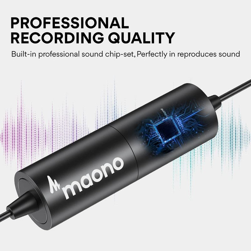Maonocaster AU-100 Condenser Clip On Lavalier Microphone With Audio Cable - Black - الصورة 3