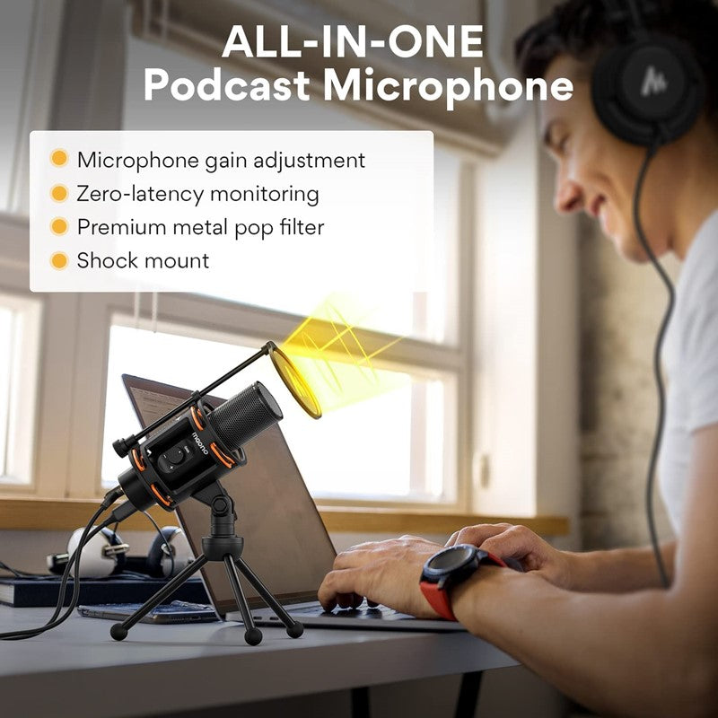 Maonocaster AU-PM471TS Studio Bundle USB PC Microphone With Gain Knob and Zero Latency Monitoring for Gaming, Streaming, Podcasting, YouTube - Image 2