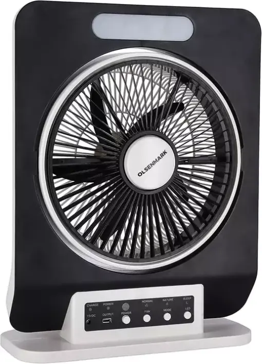 عرض بديل لـ Rechargeable battery fan with remote control, 10 hours of operation, includes 5 blades and LED light