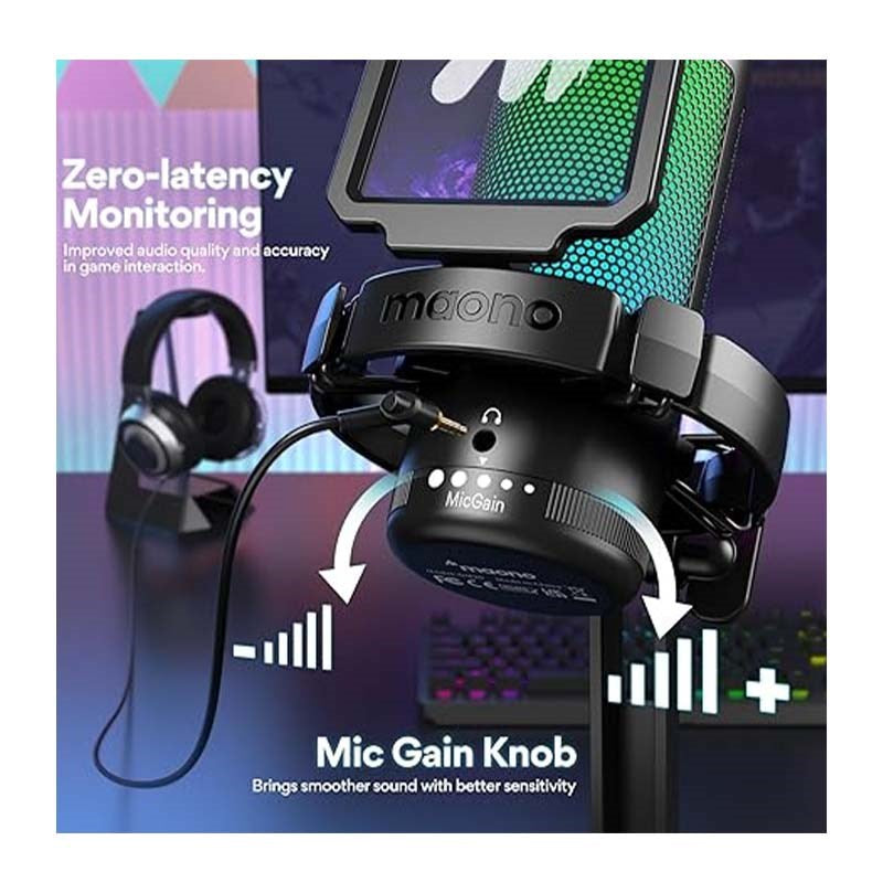 MAONO USB Gaming Microphone, Noise Cancellation Condenser Mic with Mute, Gain, Monitoring, Boom Arm for Streaming, Podcast, Twitch, YouTube, Discord, PC, Computer, PS4, PS5, Mac, GamerWave DGM20S - Image 5