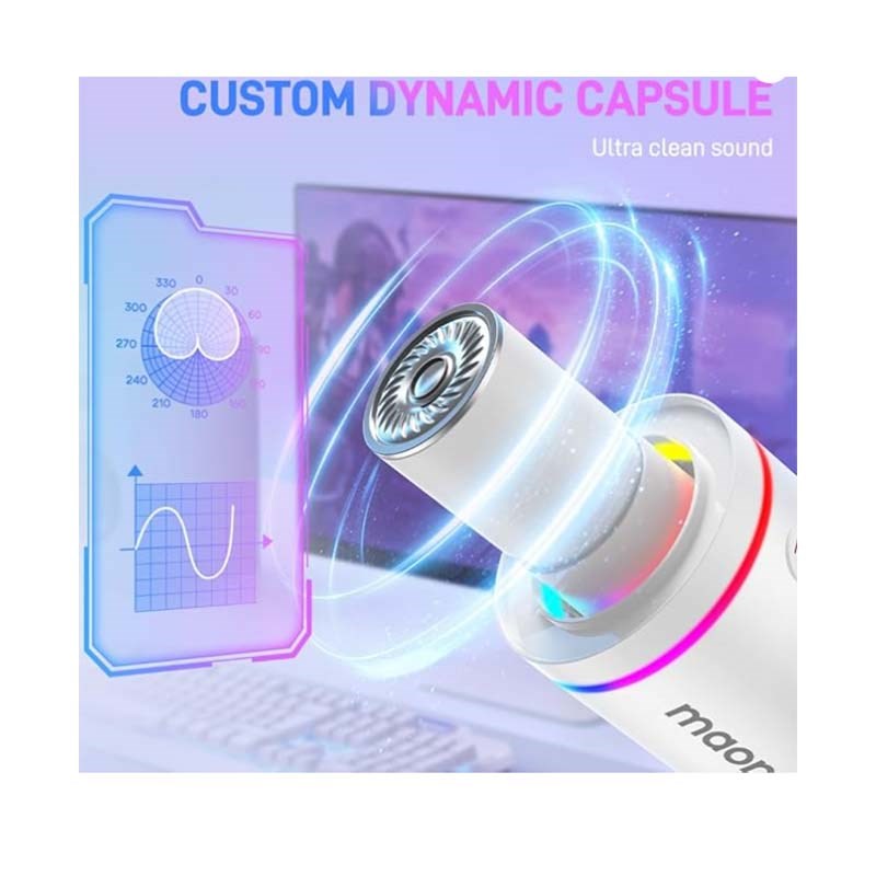 Maonocaster PD200X USB/XLR Dynamic Gaming RGB Microphone – White - الصورة 4