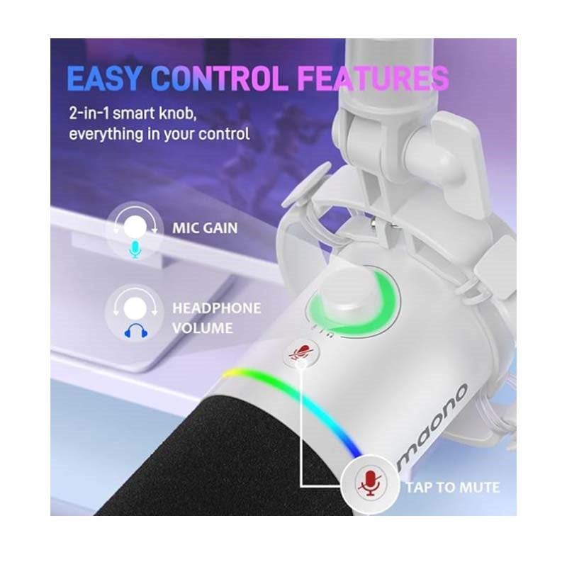 Maonocaster PD200X USB/XLR Dynamic Gaming RGB Microphone – White - الصورة 5