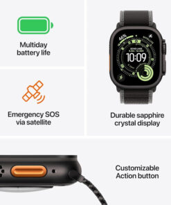 عرض بديل لـ Apple Watch Ultra 3, 49mm, Black Titanium Case, Black/Charcoal Trail Loop, (GPS+Cellular)