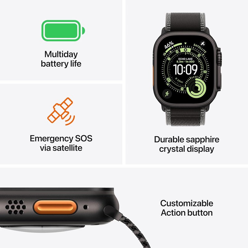Apple Watch Ultra 3, 49mm, Black Titanium Case, Black/Charcoal Trail Loop, (GPS+Cellular) - Image 2