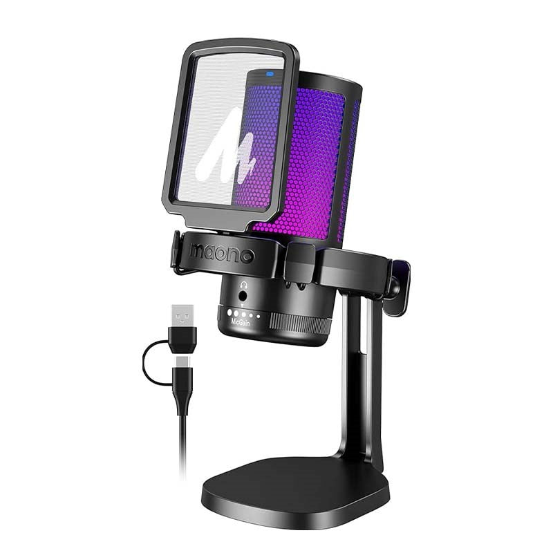 MAONO USB Gaming Microphone, Noise Cancellation Condenser Mic with Mute, Gain, Monitoring, Boom Arm for Streaming, Podcast, Twitch, YouTube, Discord, PC, Computer, PS4, PS5, Mac, GamerWave DGM20S