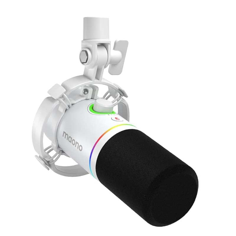مايكروفون ماونوكاستر PD200X USB/XLR ديناميكي للألعاب مع إضاءة RGB – أبيض
