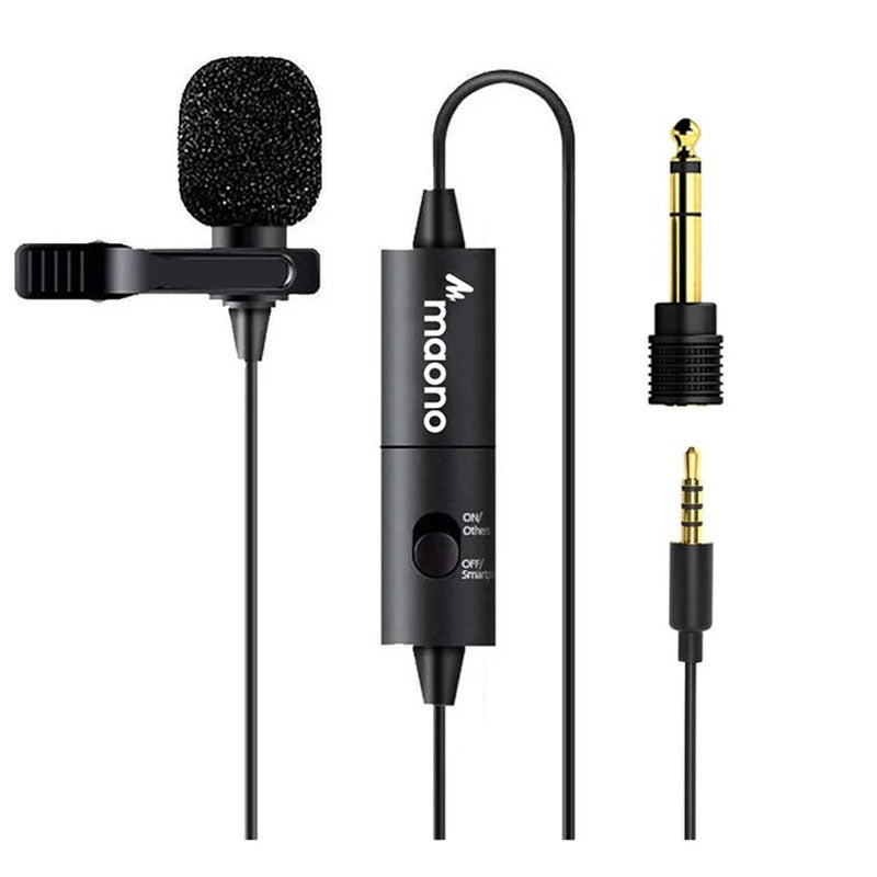 مايك لافالير مكثف قابل للتثبيت بالملابس Maonocaster AU-100 مع كابل صوتي - أسود